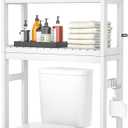 Homykic Over The Toilet Storage, Bamboo Over Toilet Bathroom Organizer Rack, Freestanding Bathroom Shelves Above Toilet Storage with 3 Hooks, Bathroom Space Saver, No Rust, Easy to Assemble, White