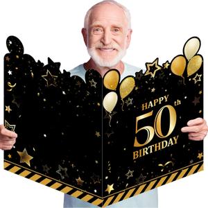 Tiamon Large Greeting Card 25 x 16 Inch Giant Guest Book Jumbo Happy Birthday Card Big Oversize Plastic Custom Guest Book for Women Men Party Decorations (50th Birthday)