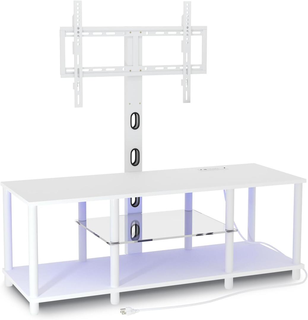 TV Stand with Mount and Led Light White TV Stand with Power Outlets for 32/40/43/50/55/60/65/70 Inch TV, Entertainment Center with Open Storage Shelf for Bedroom/Living Room/Office (WHTIE)