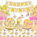 Lemon Birthday Party Decorations for Girl - Pink Lemon Party Supplies including Banner, Plate, Cake Topper, Cup, Napkin, Balloon, Tablecloth - Serves 20