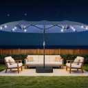 HOPERAN 15FT Patio Umbrella with Solar Lights, Large Outdoor Double-Sided Rectangle Table Umbrella with Easy Crank Lift, Market Umbrella for Backyard, Pool&Garden