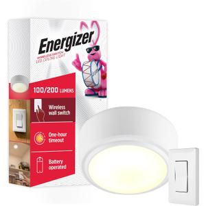 Energizer LED Ceiling Light Fixture, Battery Operated, Wireless Wall Switch Remote, 200 Lumens, Ceiling Light No Electricity, Perfect for Closets, Laundry Room, Garage, and More, 47485-T2