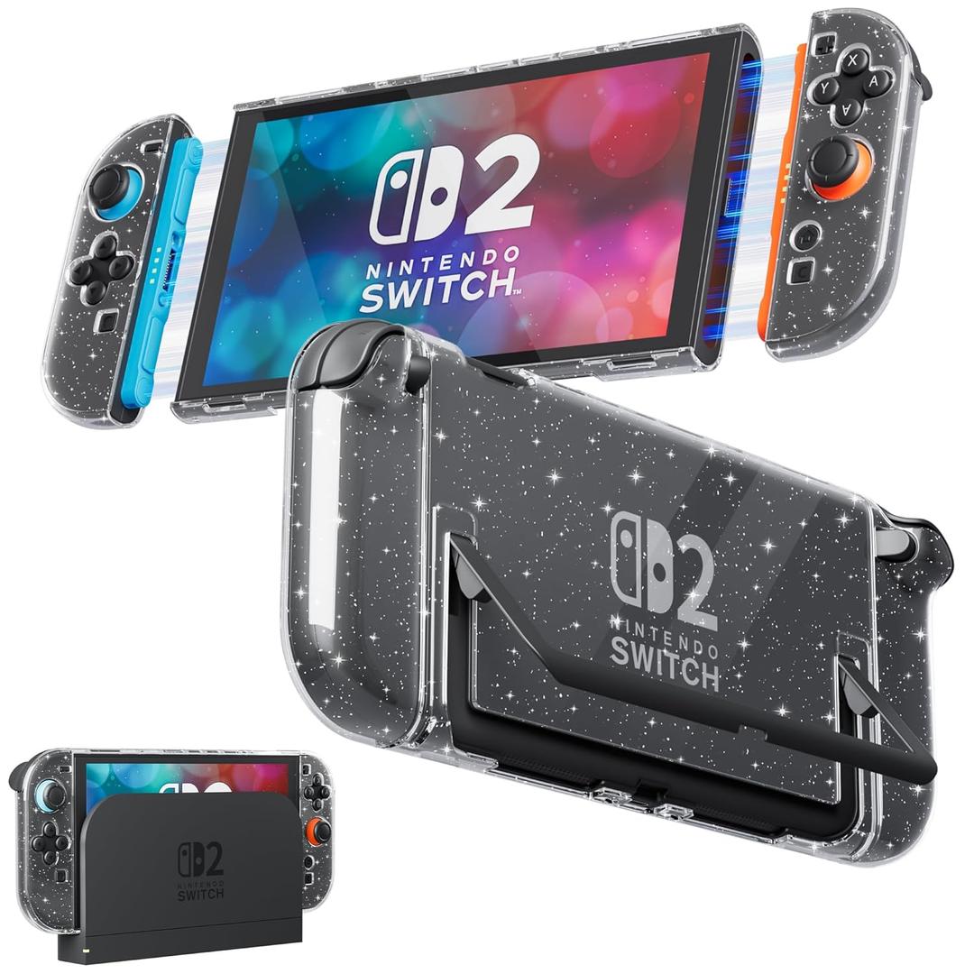 RHOTALL Clear Glitter Dockable Case Compatible with Nintendo Switch 2(2025), Full Protection Slim Transparent Shell, Hard PC Protective Cover Accessories Case for Switch 2, Cute Sparkle Shining Skin RHOTALL Clear Glitter Dockable Case Compatible with Nintendo Switch 2(2025), Full Protection Slim Transparent Shell, Hard PC Protective Cover Accessories Case for Switch 2, Cute Sparkle Shining Skin