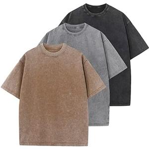 Men's Cotton T-Shirts Oversized Unisex Short Sleeves Casual Loose Wash Solid Basic Tee Tops, XXL,Pack of 3