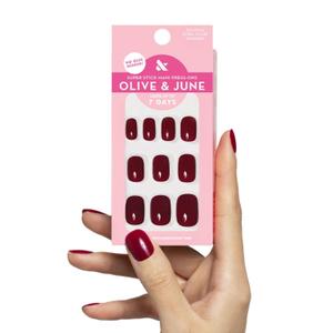 Olive & June Classic Super Stick Mani Press On Nails | Extra Short Squoval | No Glue Needed | 32 Tab Nails in 16 Sizes | Non-Toxic Tabs Easy On-Off Non-Damaging Real Look | 7-Day Wear |Mulberry Maroon