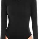 Walifrey Crew Neck Long Sleeve Bodysuit for Women Soft Stretchy Basic Shirts Bodysuits Tops (Small, Black)
