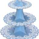 Mexican Cielito Lindo Party Decoration, 3 Tier Terracotta Cupcake Stand, Cardboard Dessert Tower Holder Display for Wedding Cinco De Mayo Baby Shower Birthday Fiesta(Talavera,Blue)
