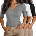 Ficerd 3 Pack Women's Half Sleeve V Neck T Shirts, Cotton Elbow Length Sleeve Shirt Slim Fit Tunic Top Casual Summer Tee (XX-Large)