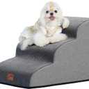 GoGoBunny Ramp Dog Stairs for Couch Sofa and Chair 15.7" H, 3-Step Pet Steps for Small Dogs and Cats, Non-Slip Waterproof Fabric Cover, Stable and Balanced Indoor Step, Pets Friendly, Grey