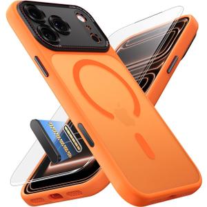 JUESHITUO Magnetic for iPhone 17 Pro Case: Upgraded [Full Camera Protection], with [1X Screen Protector] [Camera Button], 6.3" Case for iPhone 17 Pro, Orange