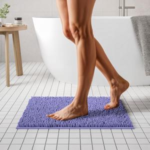 MAYSHINE Plush Shaggy Chenille Bath Mat | Extra Soft, Super Absorbent, Non-Slip Bathroom Rug | Fluffy Microfiber, Area Rug Sets for Bathroom Floor, Kitchen, Living Room | 24"x17" | Lavender (24"x17" Rectangular)