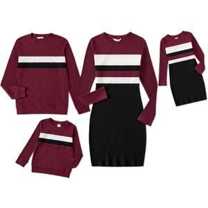 PATPAT Family Matching Outfits Fall Winter Cotton Long Sleeve Bodycon Dresses and Sweatshirts Tops Sets (L)