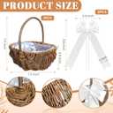 LemonRoad 1 Pcs Flower Girl Basket Wicker Rattan Small Flower Girl Baskets with Large White Ribbon Bow and Handle Retro Decoration Hand Woven for Wedding Candy Storage Picnic Home (Classic Style)