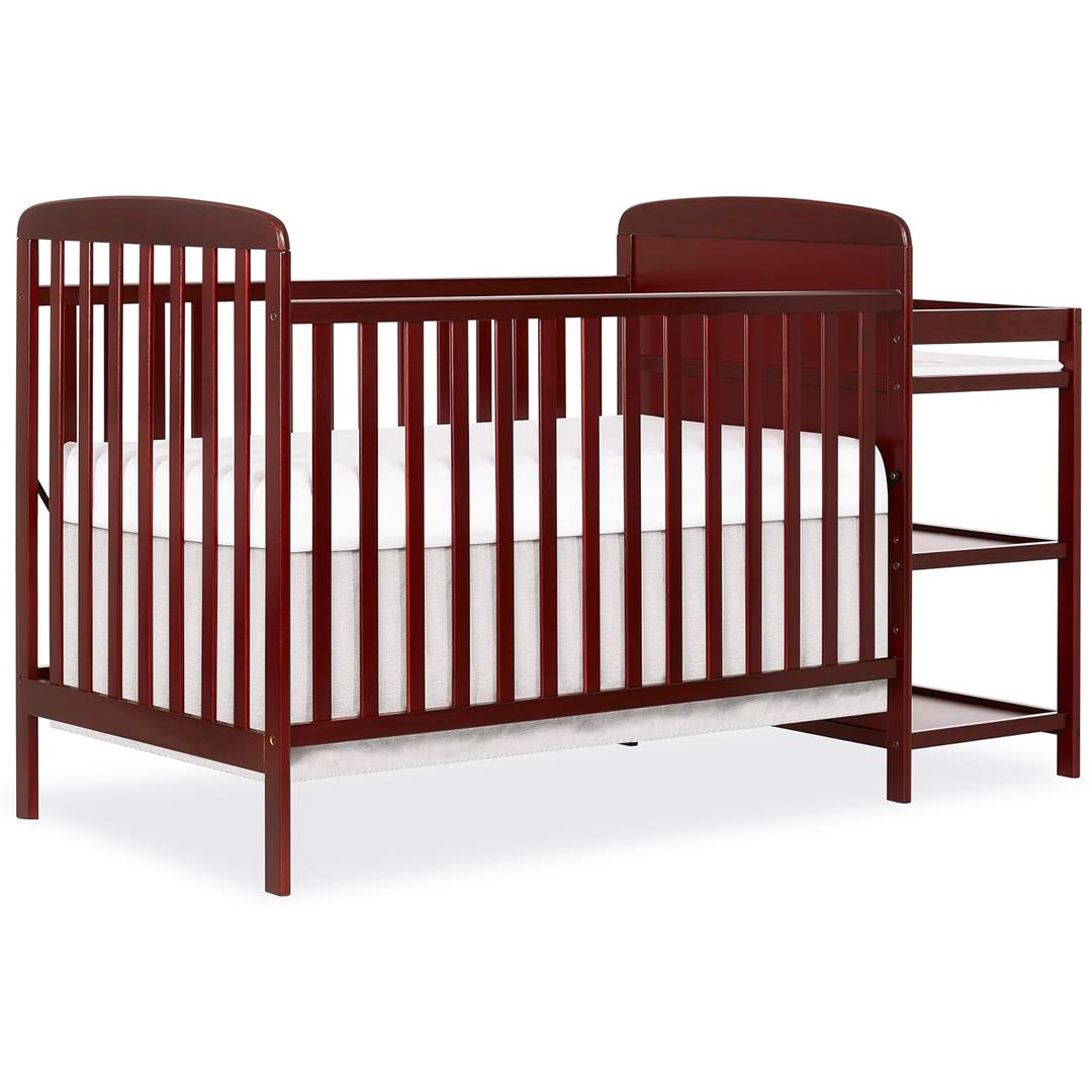 Dream On Me Anna 3-in-1 Convertible Full-Size Baby Crib & Changer with Storage in Cherry, GreenGuard Gold & JPMA, Pinewood, Converts to Day & Toddler Bed, 3 Mattress Heights, 1 Changing Pad