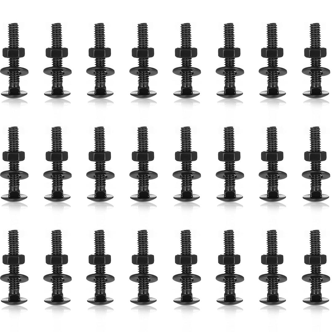 Zonon 25 Sets 1/4-20 x 1-1/2" Stainless Steel Carriage Bolts and Nuts Kit Round Head Square Neck Carriage Bolts Screws and Hex Nuts and Flat Washers, Stainless 18-8 Full Thread Coverage (Black)