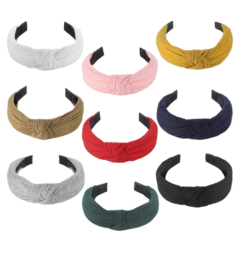 Funtopia Knotted Headbands for Women Girls, 9 Pcs Wide Plain Turban Headband Fashion Cross Knot Hair Bands with Solid Colors