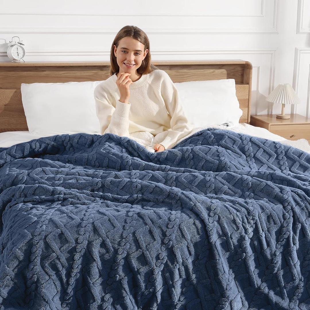 Electric Blanket Queen Size - 84"x90" Warming Blanket for Adults, Dual Control with 5 Heat Setting and 10 Hours Auto-off, Ultra Thick 450gsm Sherpa Fleece Heated Blankets, ETL Certified(Navy Blue)