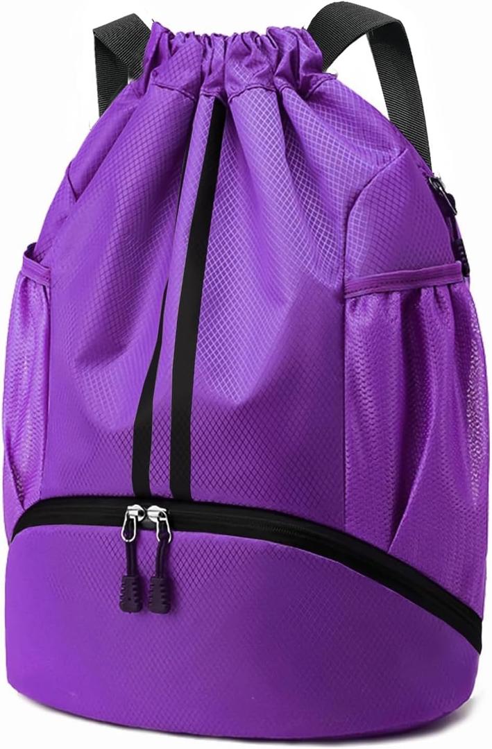 Hoedia Sports Drawstring Backpack - String Swim Gym Bag with Shoes Compartment and Wet Proof Pocket for Women and Men (Medium, Purple)