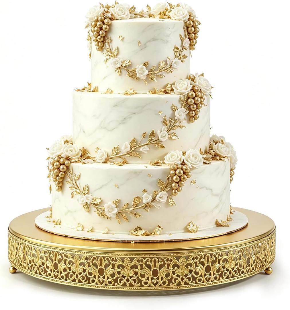 Cake Stand, Metal Round Cupcake Dessert Stand Cake Display Holder Cookies Fruit Serving Tray Decor for Wedding Party Birthday Baby Showers Anniversary (18 in, Dark Gold)