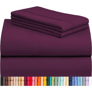 LuxClub 4 PC Queen Sheet Set, Deep Pockets Wrinkle Free Cooling Bed Sheets Hotel Bedding for Women, Men, Includes 1 Fitted Sheet, 1 Flat Sheet and 2 Pillowcases-Soft Eggplant