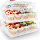 Plastic Cupcake Carrier 24 Count, 2-Layer Cupcake Holder Carries with Lid & Handles, Cookie, Cake, Cupcake and Brownie Storage Carrier, Reusable Cupcake Box