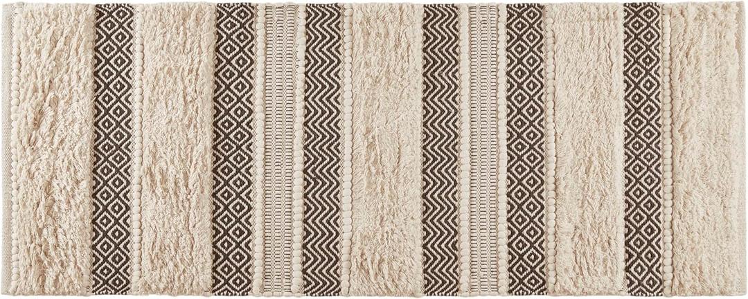 INK+IVY Bath Rug Hand-Woven Texture Shaggy Striped Soft & Water Absorbent, Boho Bathroom Dcor Bath-Mats, Non-Slip Absorbent Quick Dry Mats for Tub, Shower Room, Asher, 22x58, Black 1 Piece