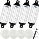 VEITHI Large Boat Fenders 4 Pack 10 x 30 in, Ribbed Twin Eyes Vinyl Boat Bumpers Fenders, Boat Bumpers for Docking Come with Ropes Needles and Pump to Inflate, Pontoon Boat Fenders for Docking White/Black