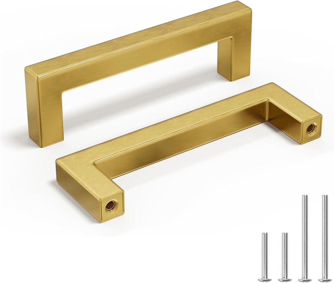 homdiy Gold Handles for Cabinets Kitchen Cabinet Handles Brushed Brass Cabinet Pulls Gold Hardware for Cabinets Stainless Steel Modern Hardware 10 Pack 3-3/4 Inch