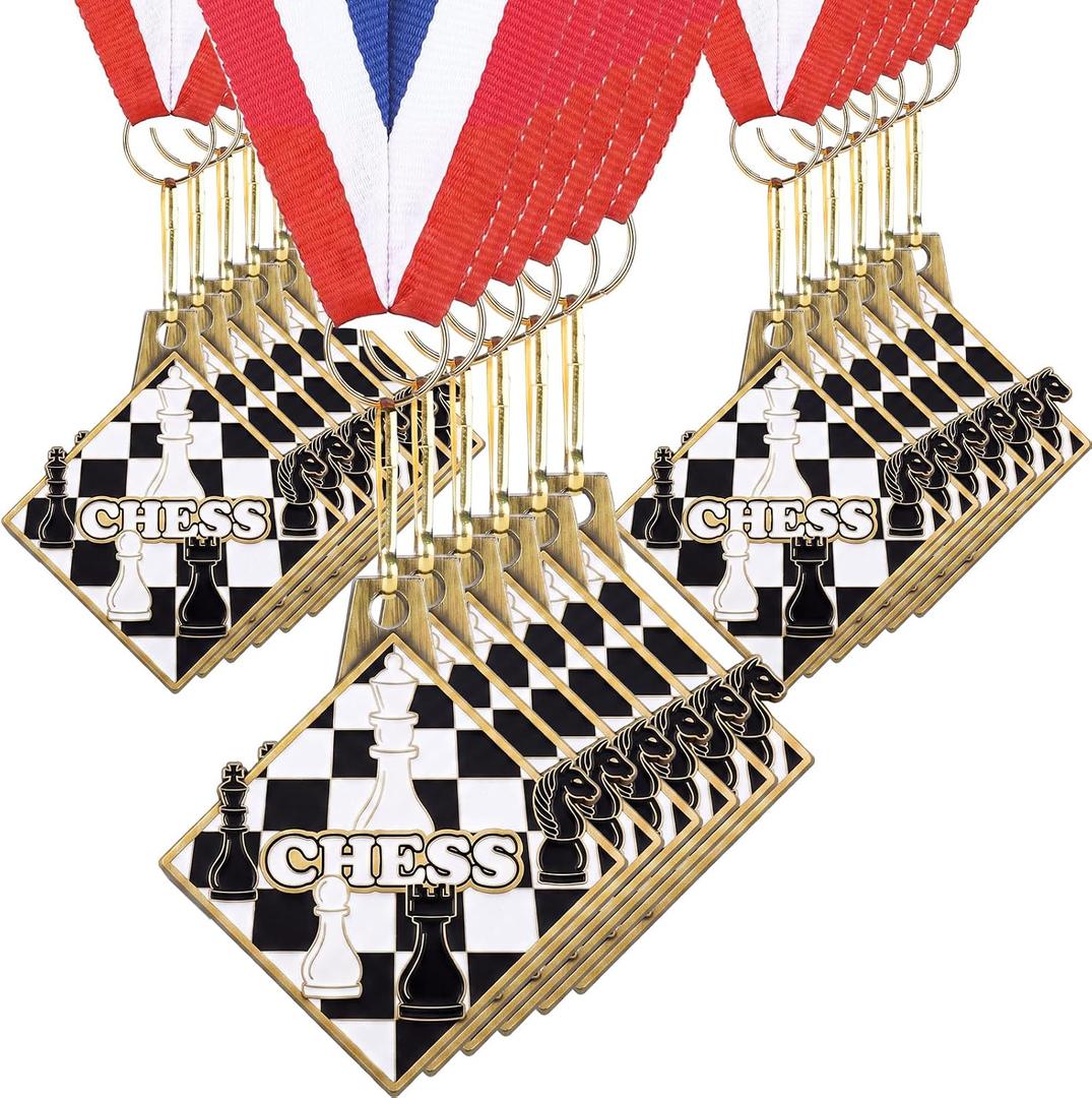 24 Pcs Chess Medals Metal Award Medals with Neck Ribbons Trophy Award Prize Gift for Rewards and Competitions