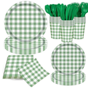 140Pcs Gingham Party Supplies for 20 Guests Thick Paper Plates and Napkins Knives Spoons Forks Cups Disposable Party Set Cutlery for Dinner Baby Shower Wedding Favor (Orange)