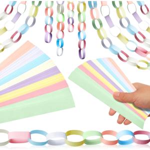 Nezyo 240 Sheets Paper Chain Strips Construction Bright Paper Strips About 46 Feet in Total Length 1 x 8 Inch with 1 Roll Double Sided Tape for Crafting DIY Home Party Decoration(Macaron Colors)