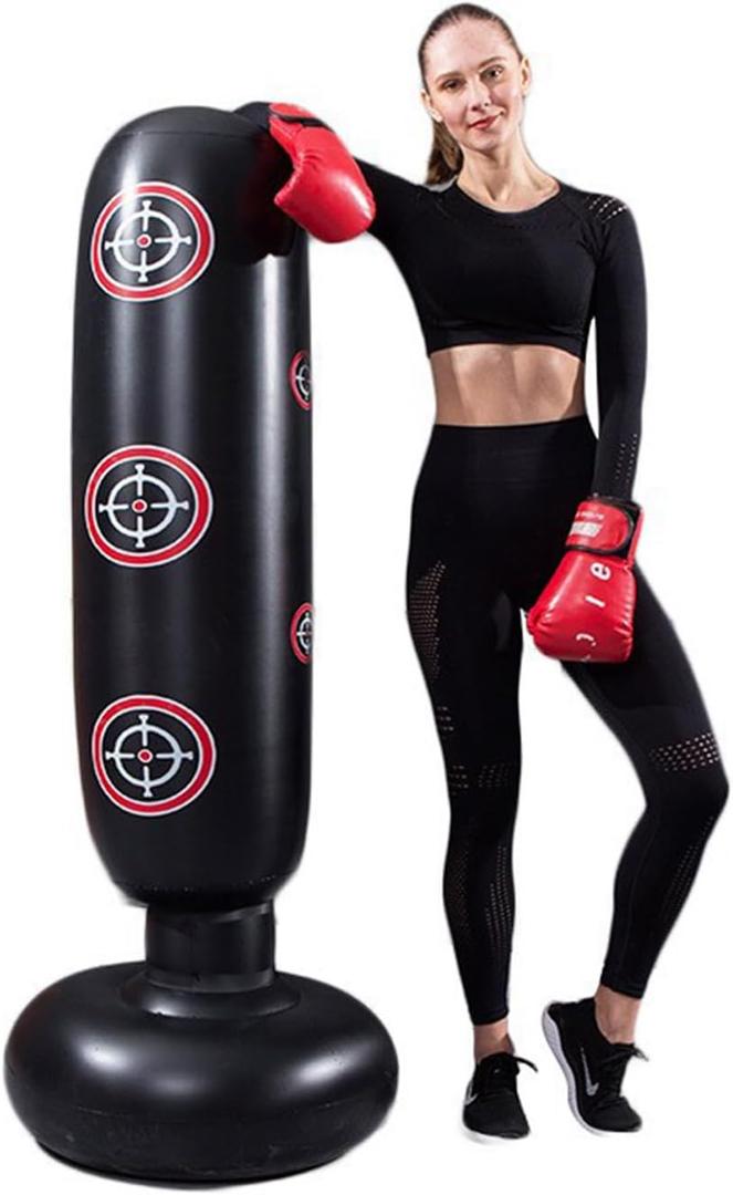 Punching Bag with Stand Adult,Kizcmvre Inflatable Freestanding Heavy Duty Boxing Bag,Women Men Training Equipment Exercise Boxing Standing Punching Bag (Black).