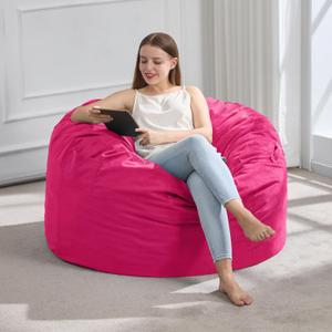 3FT Bean Bag Chair Bean Bag Chairs for Adults Giant Bean Chairs with Velvet Cover, Memory Foam BeanBag Chair Fluffy BeanBag Chairs for Living Room, Bedroom - Pink (36" x 36" x 22")
