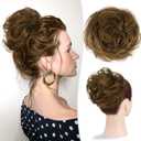 RUWISS Large Messy Bun Hair Piece 100% Human Hair Layered Wavy Curly Hair Buns Hair Piece for Women Thick Updo Hairpiece for Daily Wear Real Hair Ponytail Extension (Dark Brown with Golden Blonde)