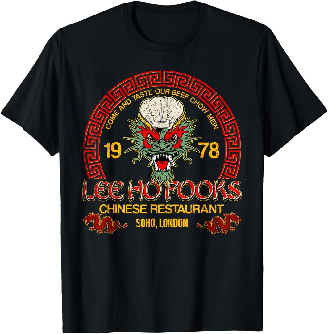 Vintage Lee Ho Fooks Chinese Restaurant T-Shirt - Black - Unisex Adults - Short Sleeve - Crew Neck - Regular Fit - Retro Animal Sports T-Shirt - Size Small