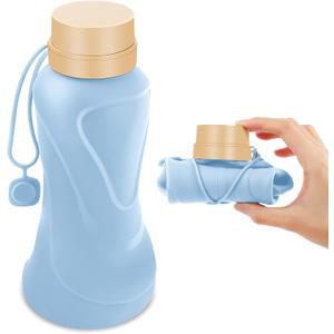 Collapsible Water Bottles,650ml,Leak Proof,Reuseable BPA Free Silicone Foldable Water Bottles,Durable Lightweight for Travel Gym Camping Hiking,Compact Size Portable Sports Water Bottle (Blue)