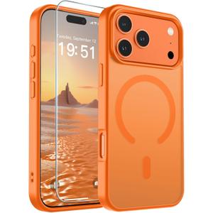 SUPFINE Magnetic for iPhone 17 Pro Case with Screen Protector (Compatible with MagSafe)(Military Grade Drop Protection) Translucent Matte Shockproof with Anti-Fingerprint Phone Cover,Starry Orange
