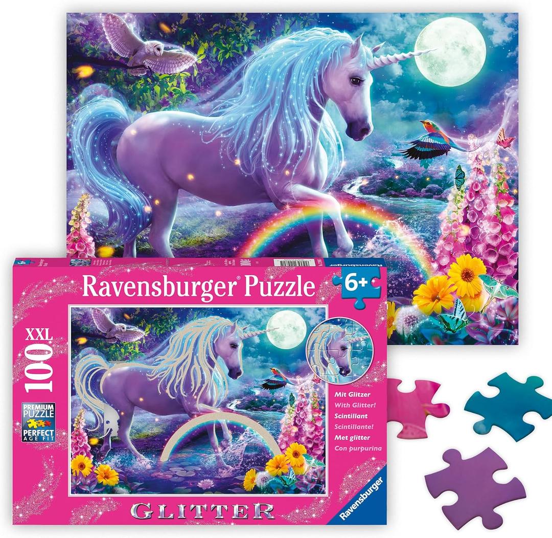 Ravensburger - Glitter Unicorn - 100 Piece Jigsaw Puzzle - Exciting, Colorful Scene of a Glittery, Magical Unicorn - Birds & More - Premium Quality - Ideal Gift - Screen-Free Fun - Children Age 6+