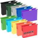 10pcs Hanging File Folders Letter Size, Plastic Hanging Folders, 2" Expandable File Folders Hanging with Tabs, File Organizer for Home Office School Document Organization, Assorted Colors