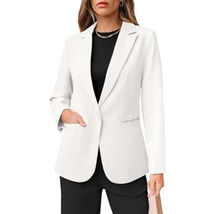 luvamia Dressy Blazers for Women Button Long Sleeve Lapel Business Casual Outfits Office Work Suit Blazer with Pockets (L)
