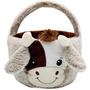 Cute Plush Cow Easter Basket for Kids, Cow Easter Buckets with Plush Ear, Candy Buckets Storage Tote Bag Easter Decorations (Cow Easter Basket, 7.9"L x 7.9"W x 9.8"H)