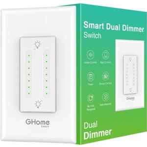 GHome Smart Dual Dimmer Switch, 2 in 1 Control, 2.4Ghz WiFi Smart Light Switch Compatible with Alexa and Google Home, Single-Pole, Neutral Wire Required, Voice Control, FCC Certified