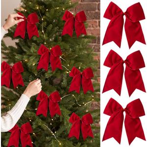 15 Pcs Velvet Bows for Christmas Tree - 6 Inch Vintage Velvet Ribbon Christmas Bows for Gift Wrapping Xmas Tree Topper Bow Ornaments for Garland Wreath Bows Decor (Red)
