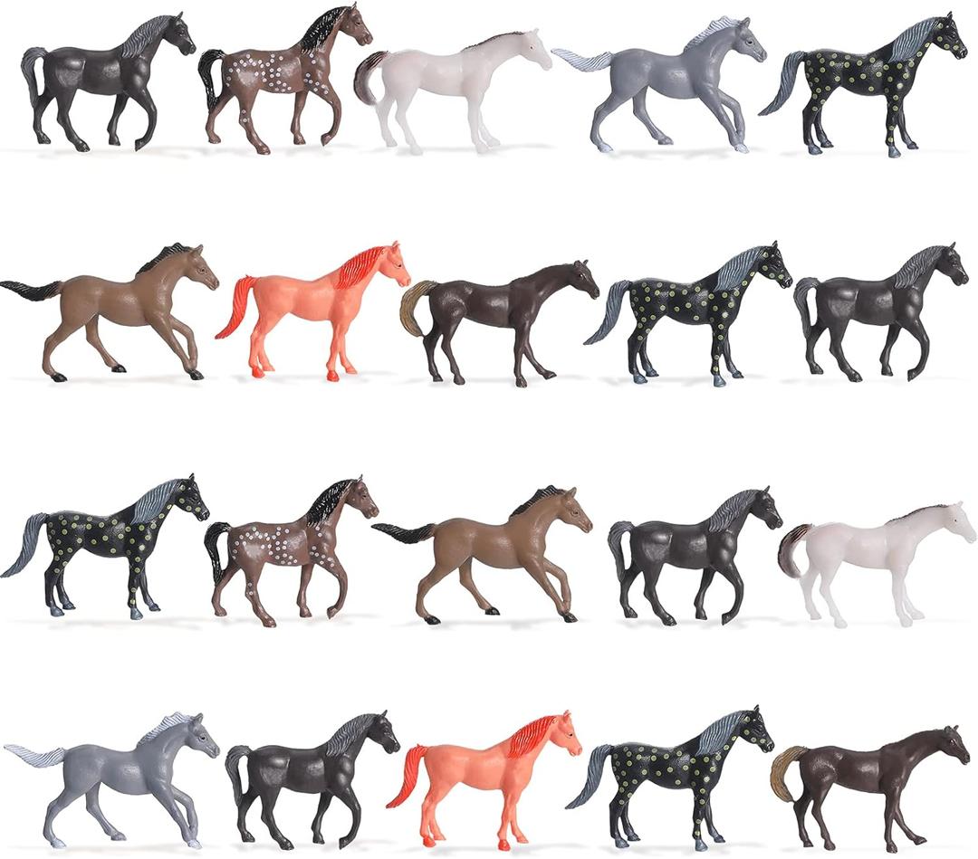 Skylety 20 Pieces Plastic Small Toy Horse Figurines Bulk Mini Horse Figurines Party Favor Decorations Realistic Model Toy for Girls Boys