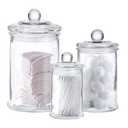 Whole Housewares - Set of 3 Bathroom Canisters - Storage Container Jars - Premium Glass Apothecary Jars with Lids - Small Glass Jar for Kitchen or Bathroom Storage - Decorative Crystal Containers