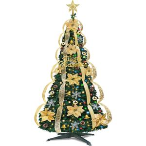 6.5Ft Prelit Fully Decorated Pop Up Christmas Tree with Lights Timer, Dual Color Change 1 Minute Christmas Tree, 220 Warm White&Colored Lights 8 Mode, 74 Ornaments Pull Up Collapsible Xmas Tree Decor