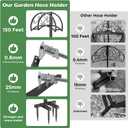 OLV Garden Hose Holder, Heavy Duty Metal Outdoor Water Hose Holder Freestanding Stake with 4 Spikes Holds 150-ft Pipe, Detachable Decorative Hose Stand Hanger Rack for Outside Yard Lawn Farm
