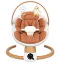 Baby Swings for Infants | Electric Portable Baby Swing with Bluetooth, 5 Swing Speed, 3 Timer Settings, 10 Melodies, 5-Point Harness & Remote Control | Indoor & Outdoor Newborn Swing (Brown)