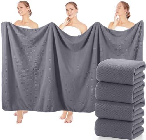 Lounsweer 4 Pcs Extra Large Bath Towel Set 40 x 80 Inches Oversized Bath Sheets for Adults Jumbo Soft Highly Absorbent Coral Fleece Shower Towel for Hotel Bathroom Guest Spa Gym (Light Gray)