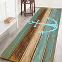 Bathroom Rugs, Kitchen Rug Non-Slip Soft Absorbent Bath Mats with Nautical Anchor Flannel for Bathroom Kitchen and Hallway 24 inches X 71 inches Turquoise/Brown (2' x 5'11" (Rectangular))